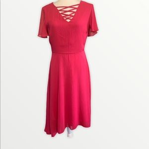 AGB Dress High Low Hem Basket Weave Neck Pink Sz 8